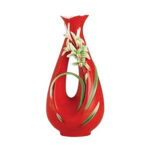 Franz porcelain (brand new in box!) beautiful red vase with flowers. FZ03036